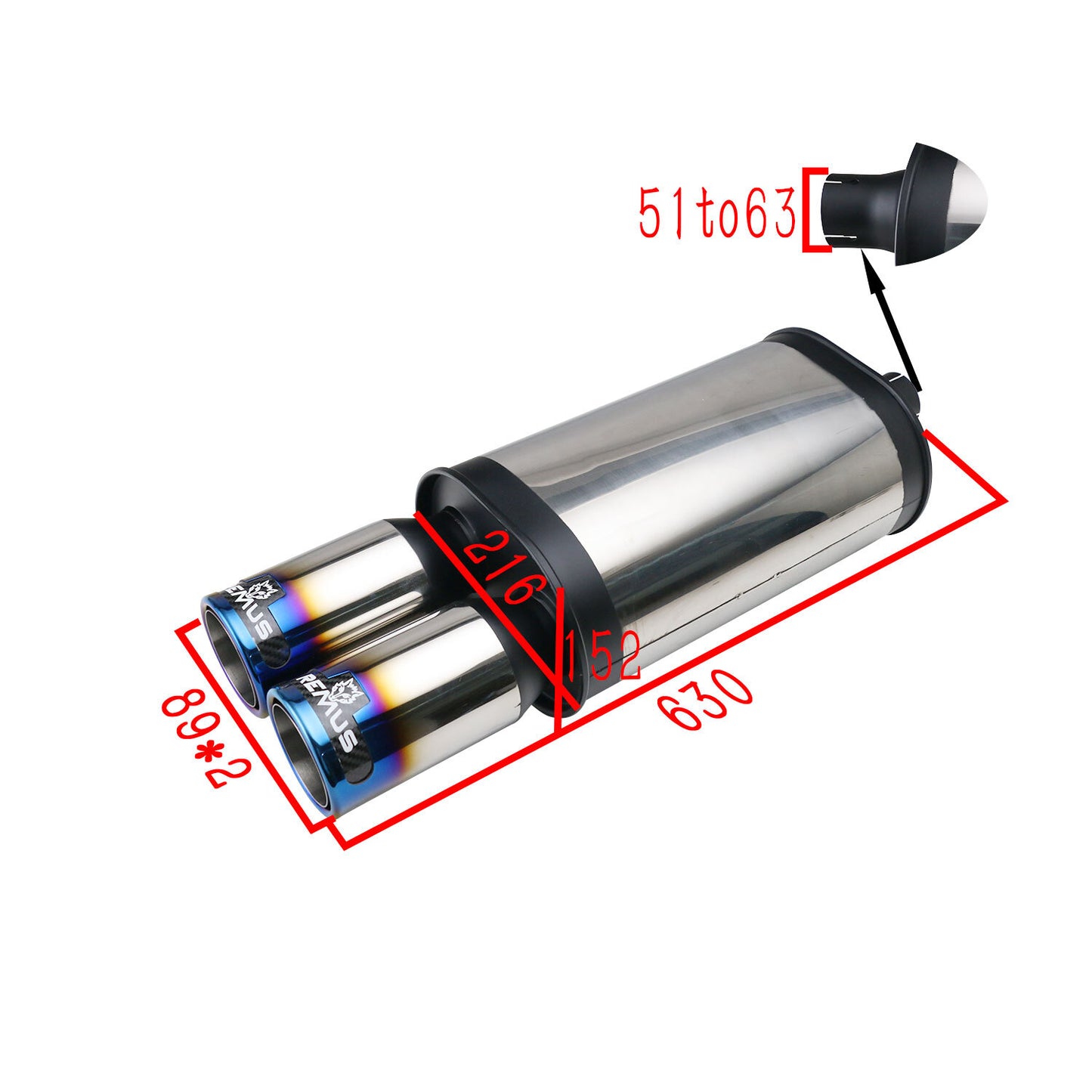 2-2.5 ID 3.5 OD Universal Exhaust Rear Muffler Exhaust Pipe Tube Tail Blue