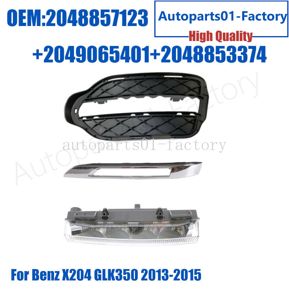 3PCS Front Left Fog Light Grille Chrome Trim Cover for Benz X204 GLK350 13-2015