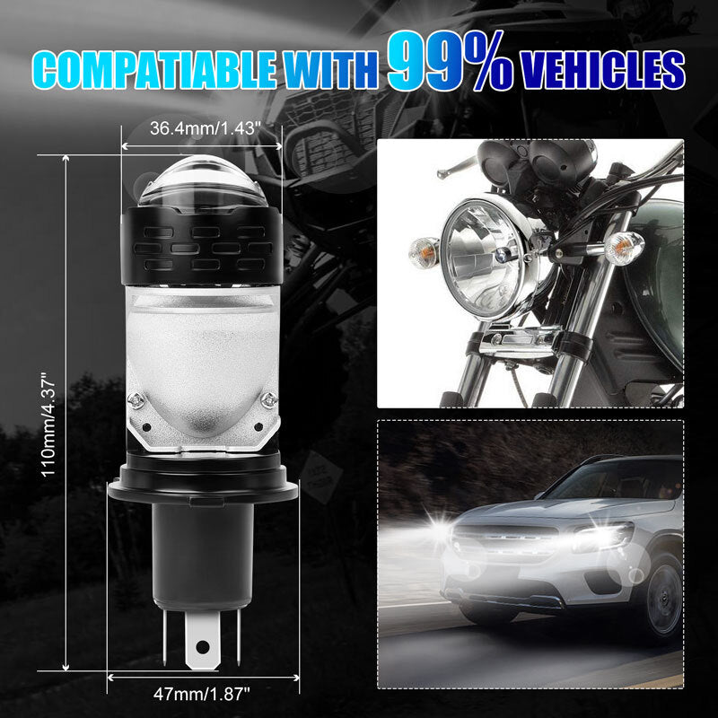 2x F50 LED Projector Lens Headlight Bulb H4 Hi-Lo Beam 6000K White 50W Spotlight