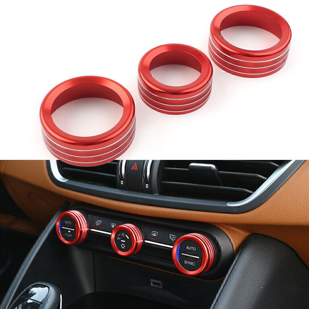 3X Red Console AC Switch knob Ring Trim Fit for Alfa Romeo Giulia for Stelvio 2017-2020