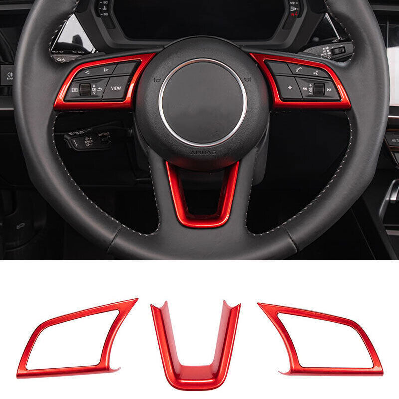 Fit for Audi A3 2022-24 ABS Passion Red Inner Steering Wheel Strip Cover Trim 3P