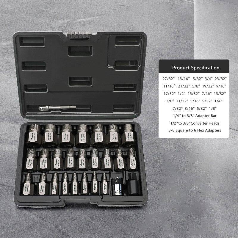 26Pcs Screw Extractor Remover Set Hex Head Multi-Spline Easy Out Bolt Extractor