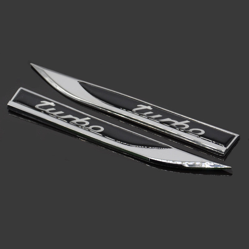 2 x Blade Dagger Turbo Logo Metal Car Suv Sticker Badge Decal Body Fender Emblem