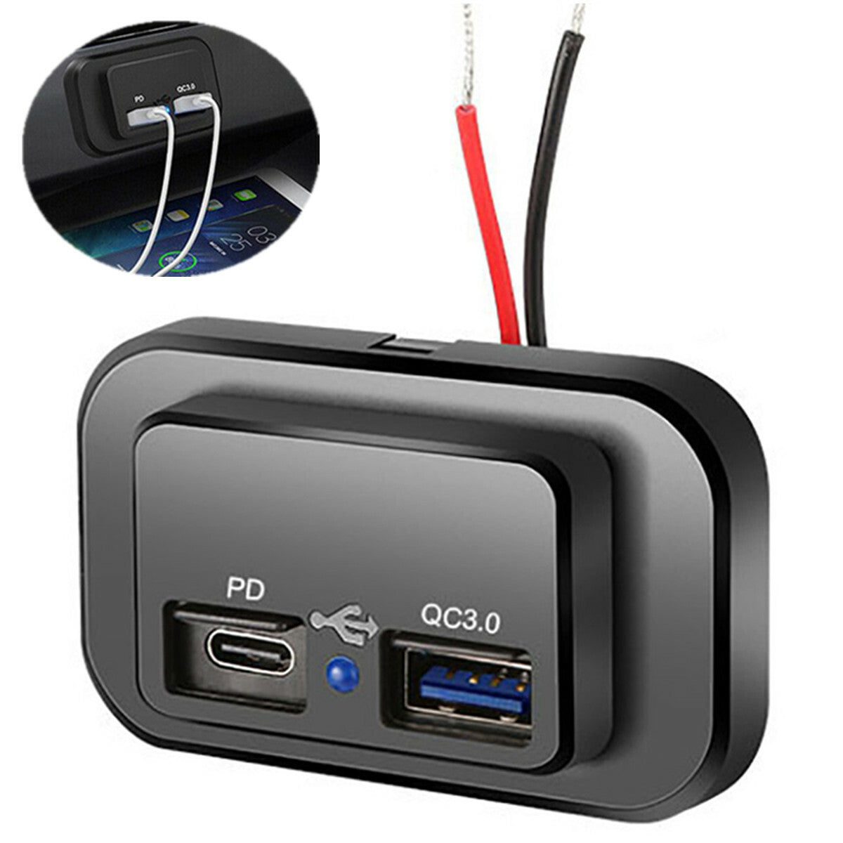 12V 24V Dual USB Port Fast Charger Socket Power Outlet Panel For Motorcycle Car