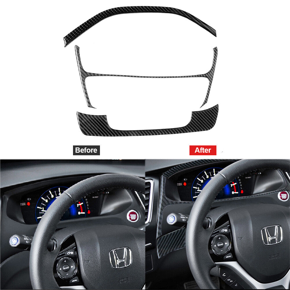 3X Carbon Fiber Speedmeter Below Decorative Trim Cover for Honda for Civic Coupe