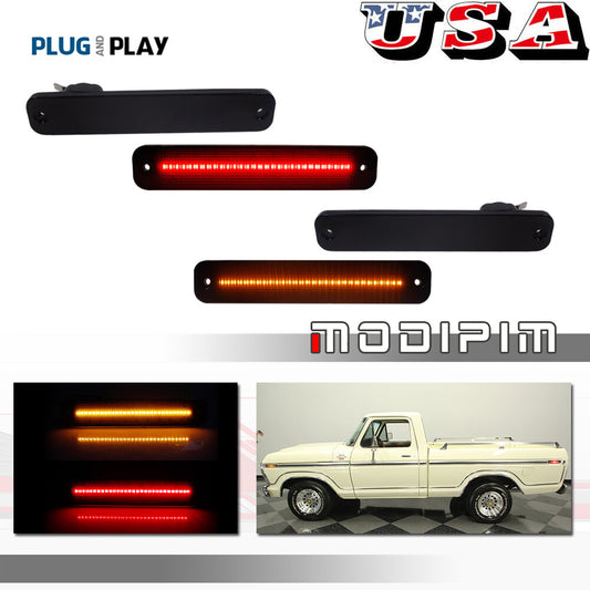4-Pack Smoke LED Front and Rear Side Marker Lights for 1973-1979 for Ford F-Series Trucks