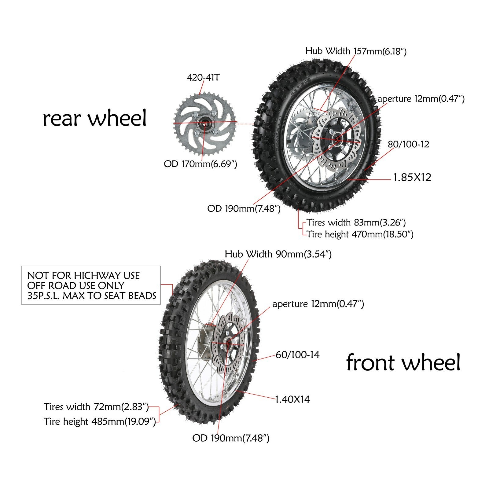 14-inch and 12-inch wheels, 80/100-12  60/100-14 tires + swingarm, Taodao 125cc XR70 bicycle.