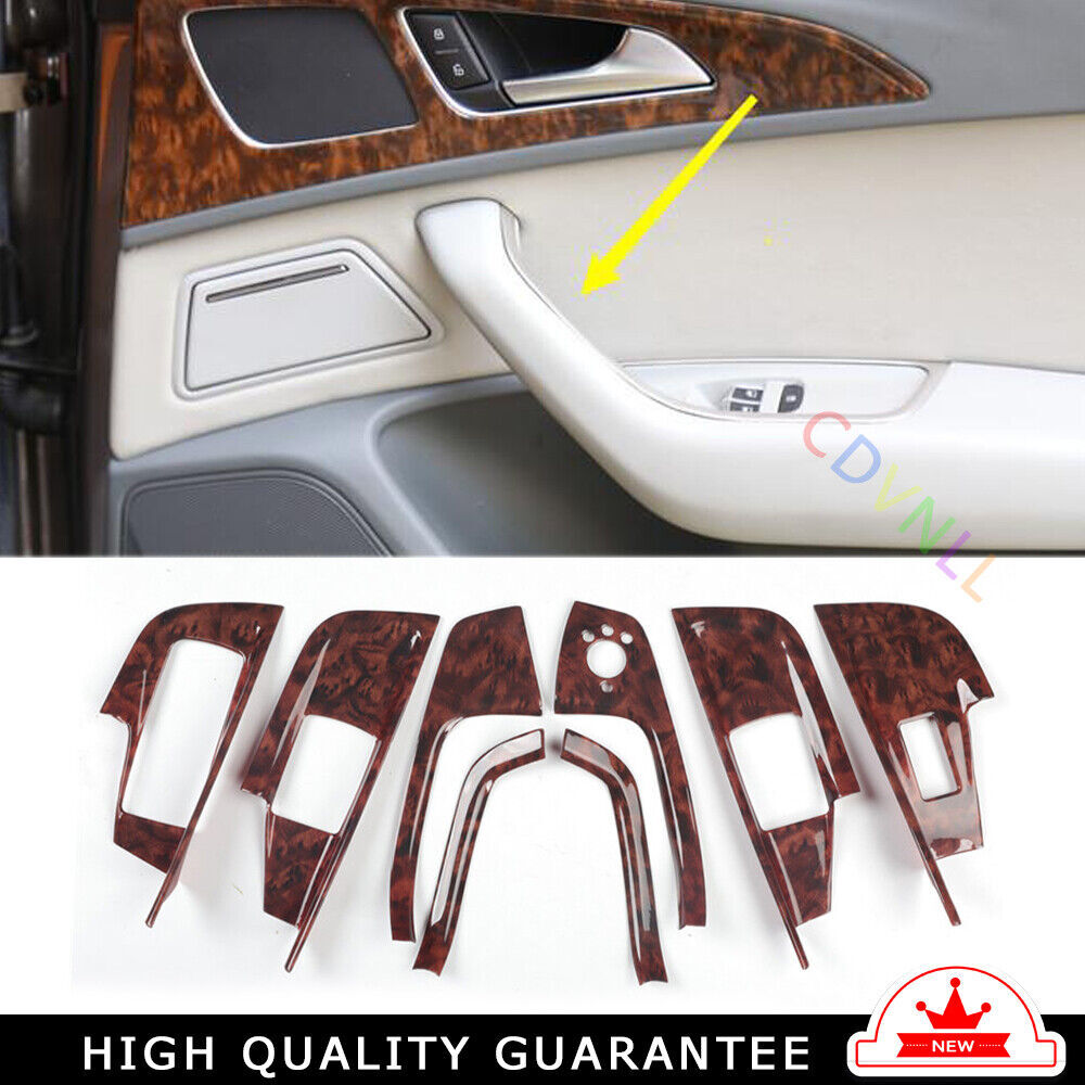 Car Interior Decoration Full Set Trim 8PCS Fit for Audi A6L 2012-2018 Brown Wood