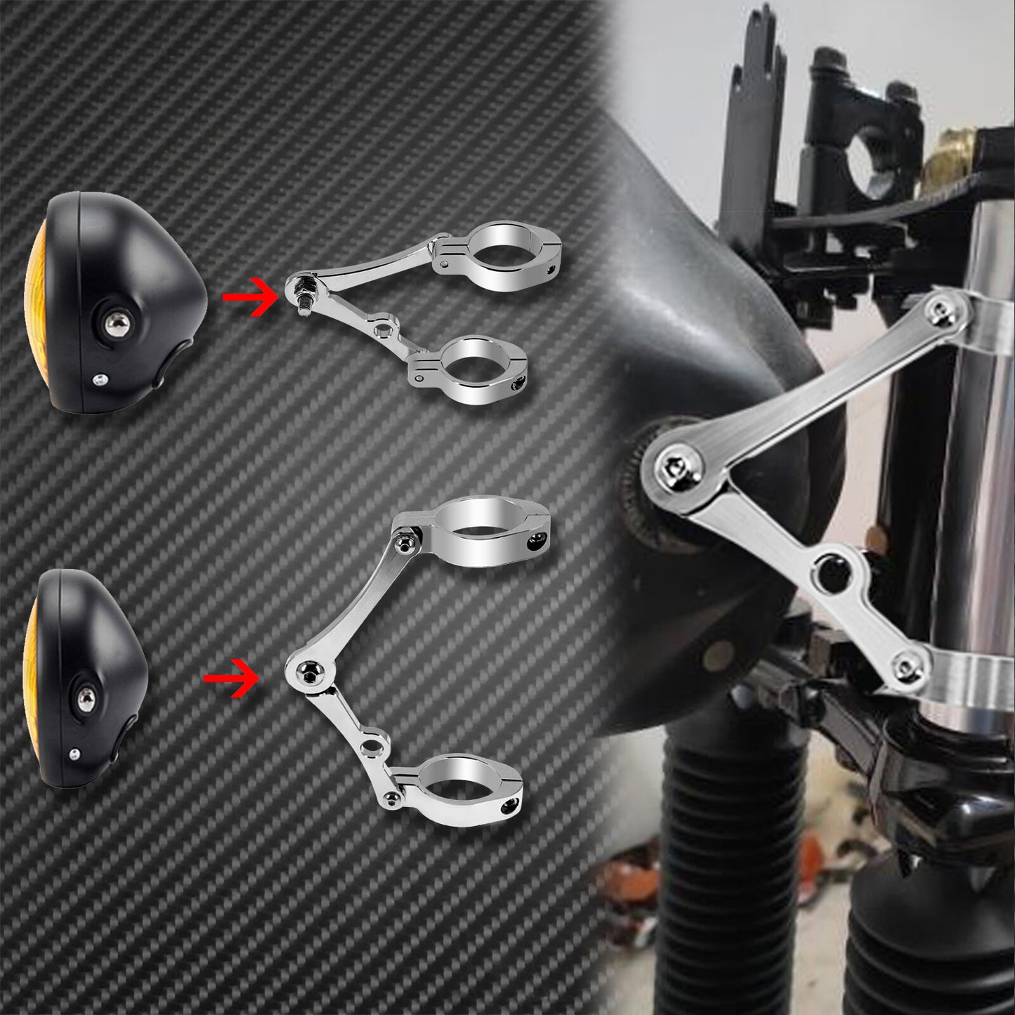 Chrome Motorcycle Universal 39mm-41mm Headlight Mount Bracket Fork Lamp Holder