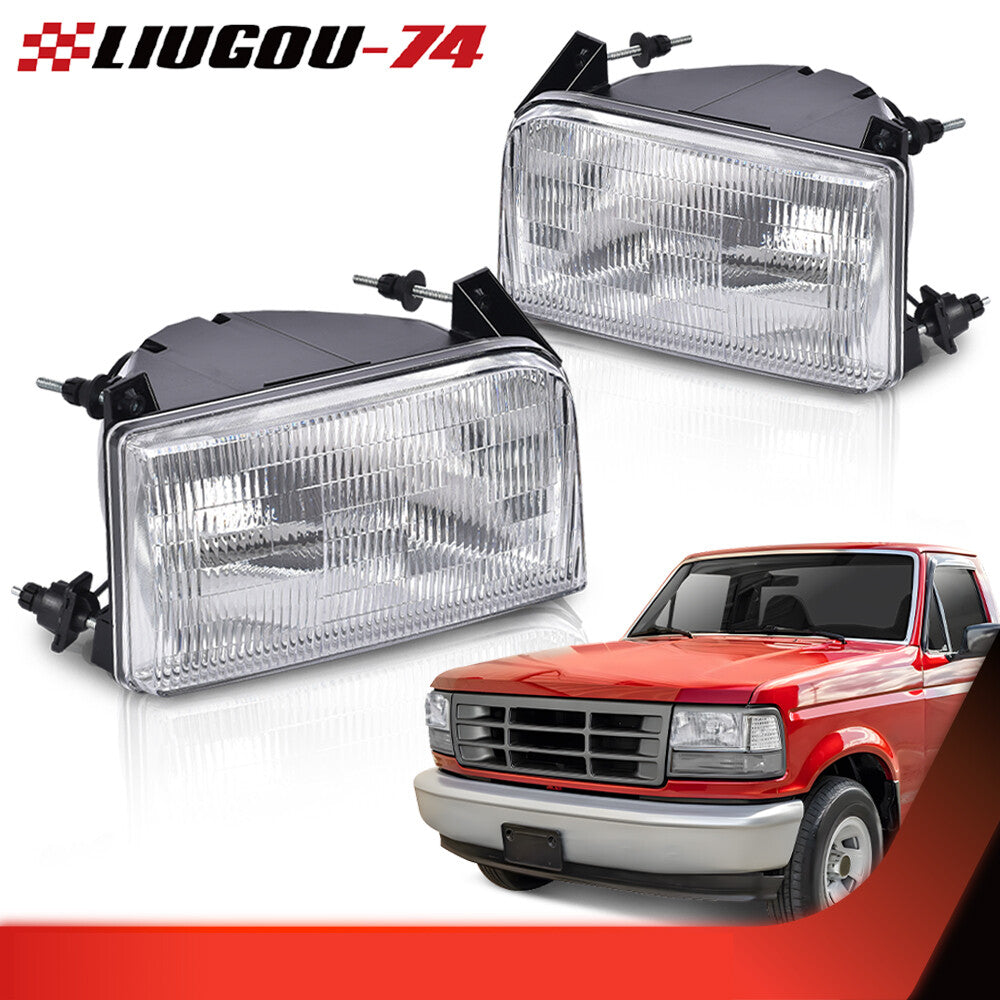 A pair of clear halogen headlights on either side, suitable for 1992-1996 for Ford F-150s.