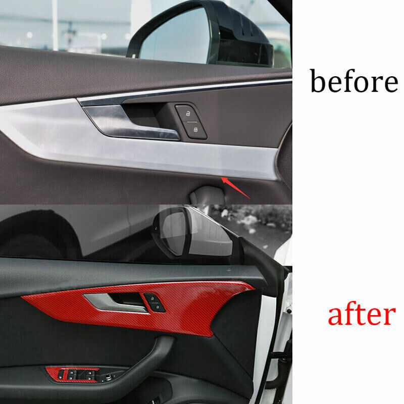 Inner Door Handle Bowl Frame Cover Trim for Audi A4 A5 2017-24 Red Carbon Fiber