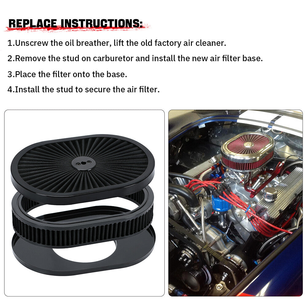 12x2 Oval Super flow Thru Air Cleaner Washable SBC BBC for Chevy for Ford Hot Rod