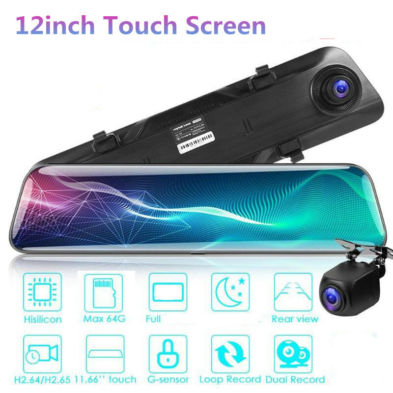 Car Dvr 12 inch Full Touch Screen Mirror Dash Cam Camera Record Driving Recorder