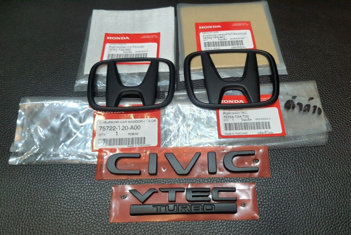 FIT MATTE BLACK H for CIVIC FE TURBO EMBLEM BADGE FOR REAR for HONDA for CIVIC FE 21-23