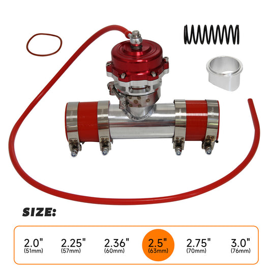 50MM 35PSI Boost V-Band Turbo Blow Off Valve BOV+2.5'' Flange Pipe Hose Kit Red