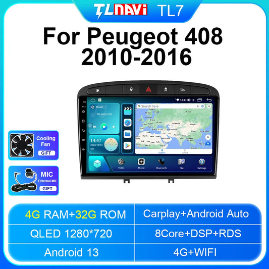 for PEUGEOT 408 2010-2016 Android Car Radio CarPlay Stereo Video Player Screen