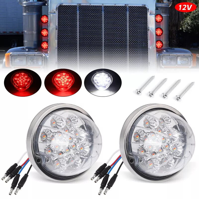 2Pcs For Semi Truck 17 LED Red Turn Signal Side Marker to White Watermelon Light