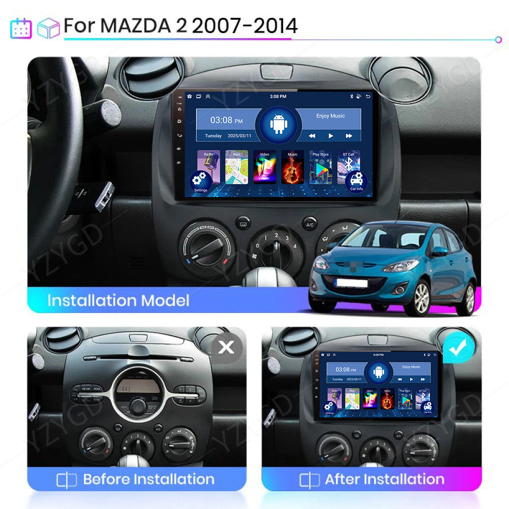 for Mazda 2 2007-2014 Carplay Car Stereo Radio Android 14 2GB+32GB GPS Navi WIFI