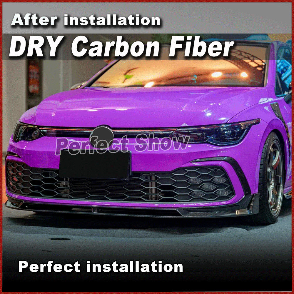 for VW for Golf 8 GTI 2021-23 Dry Carbon Front Bumper Splitters Air Vent Fins Trims