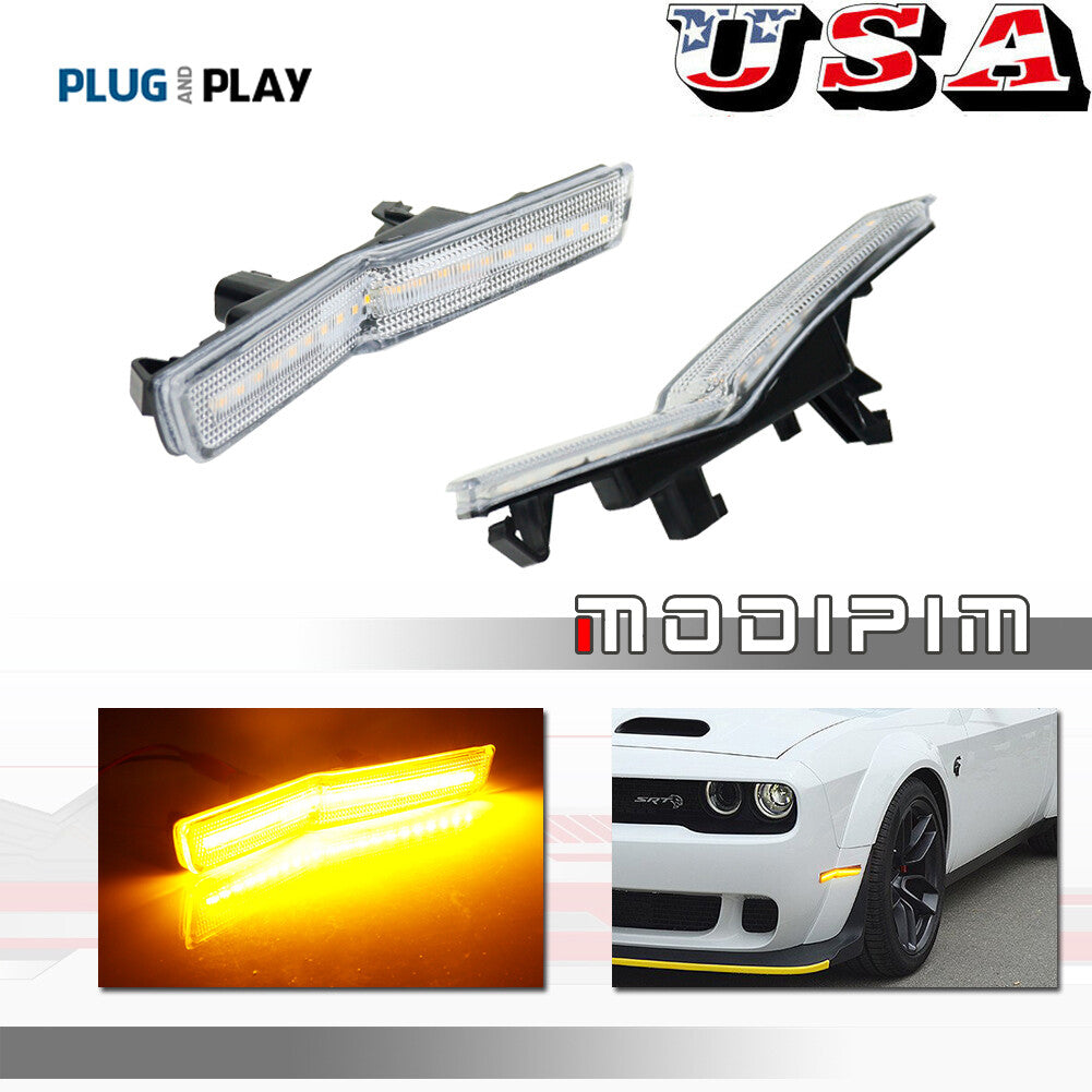 Transparent amber front fender side marker lights for 18+ for Dodge for Challenger widebody RT