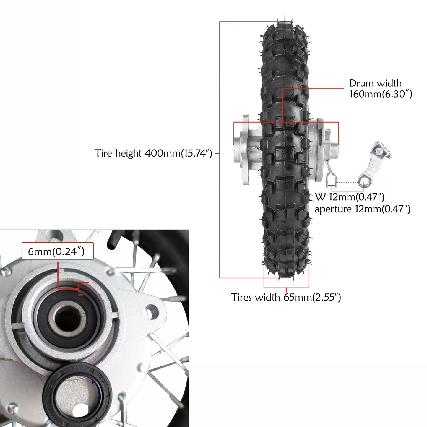 2.50 - 10 Front and rear wheels + front fork handlebars for Pit bicycle CRF50 SSR 70cc 110