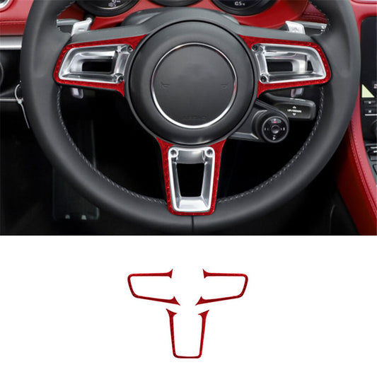 3X Red Carbon Fiber Steering Wheel Frame Cover Trim for Porsche 718 2016-2022