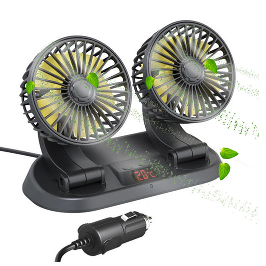 Portable Summer Car Cooling Fan Dual Head Fans 3 Speeds Adjustable For Dashboard