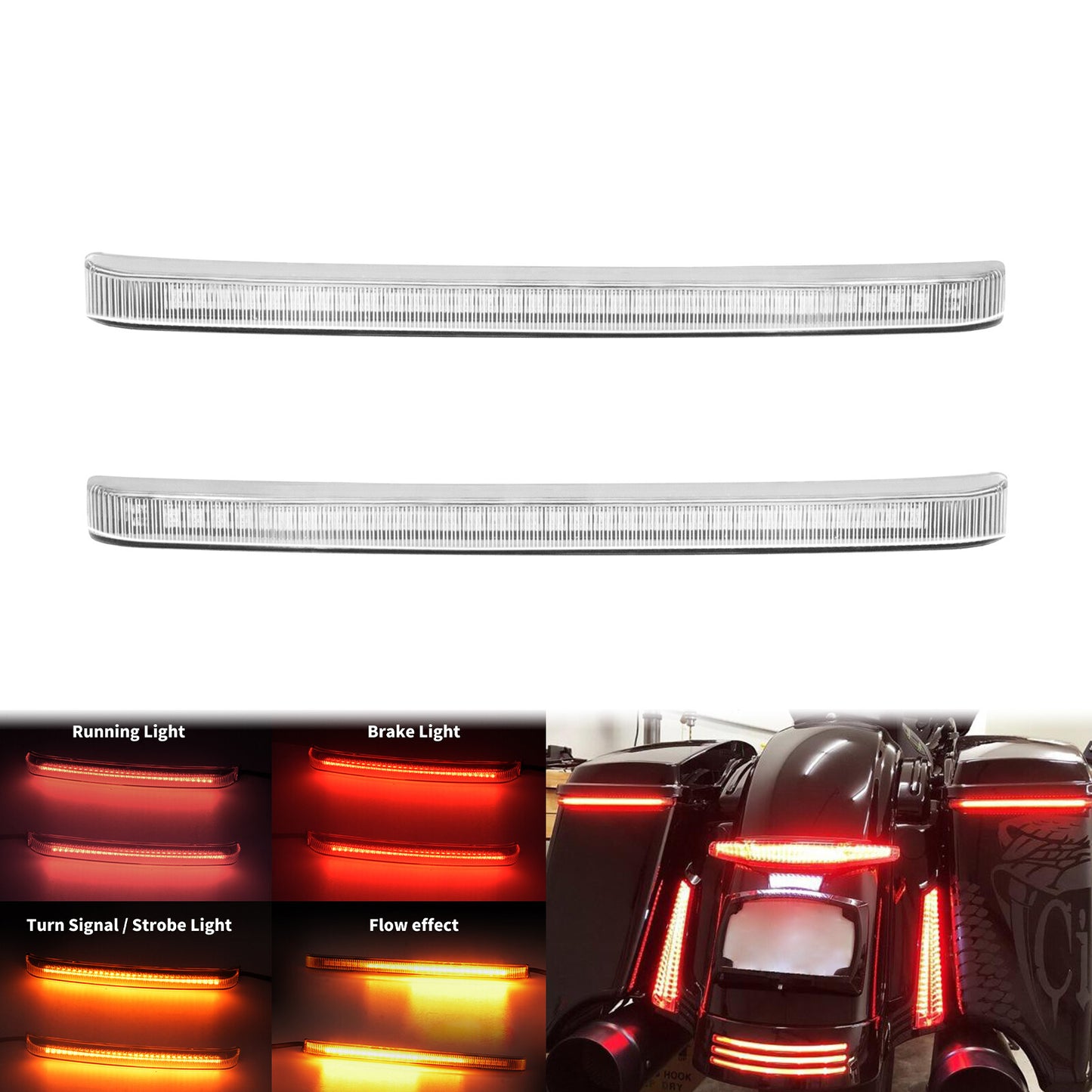 Saddlebag LED Brake Turn Signal Light Clear Lens for Harley Street Road Glides
