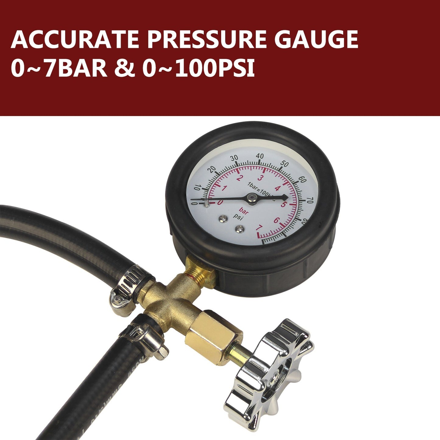 Quick-connect fuel injection pump pressure tester with valve 0 ~ 100 PSI