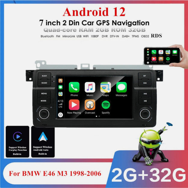 7Android Stereo Radio GPS Head Unit 2+32GB for BMW E46 M3 318/320/325/330/335