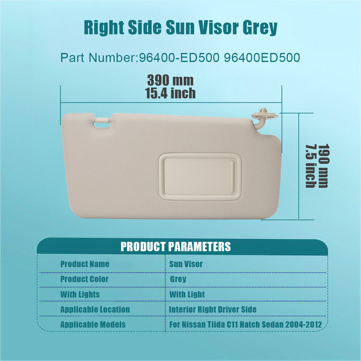 Right front sun visor 96400-ED500 96400ED500 new for Nissan Tiida C11 Hatch