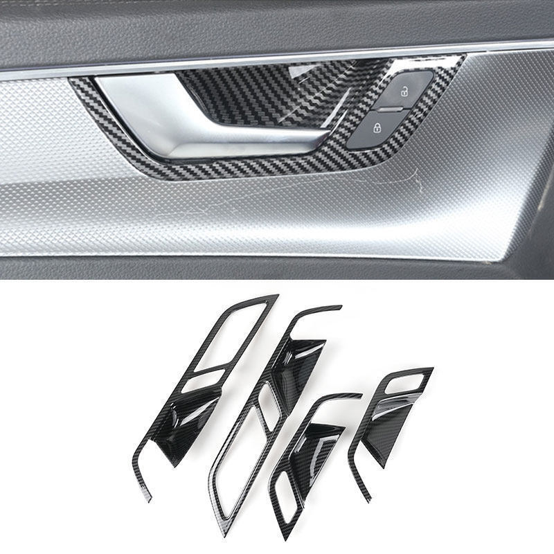 Carbon Fiber Interior Door Handle Bowl Frame Cover Trim for Audi A6 C8 2019-2024