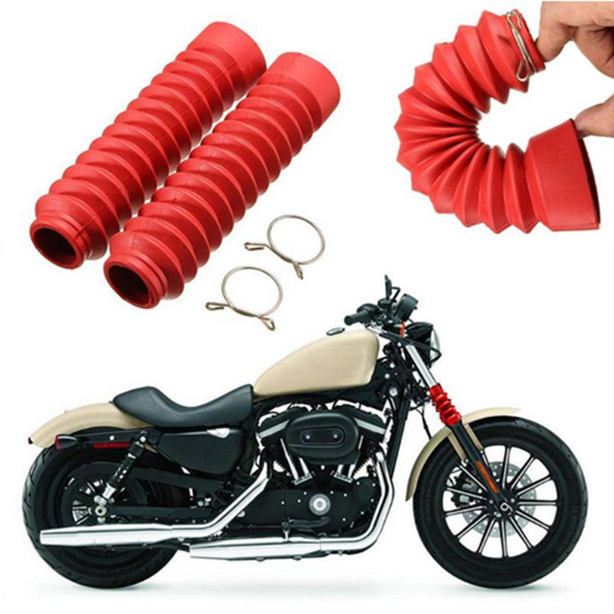 2x Universal Motorcycle Front Fork Shock Boots Dust Cover Protector Rubber