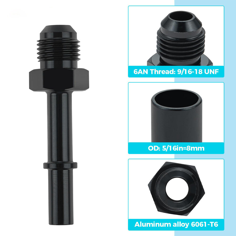 2Pcs Fuel Adapter Fitting 6AN AN6 Male to 5/16 Male GM Quick Connect LS Black