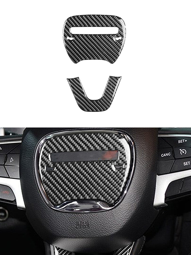 2Pcs Steering Wheel Trim Cover Decor Carbon Fiber for Dodge for Challenger 2015-2020