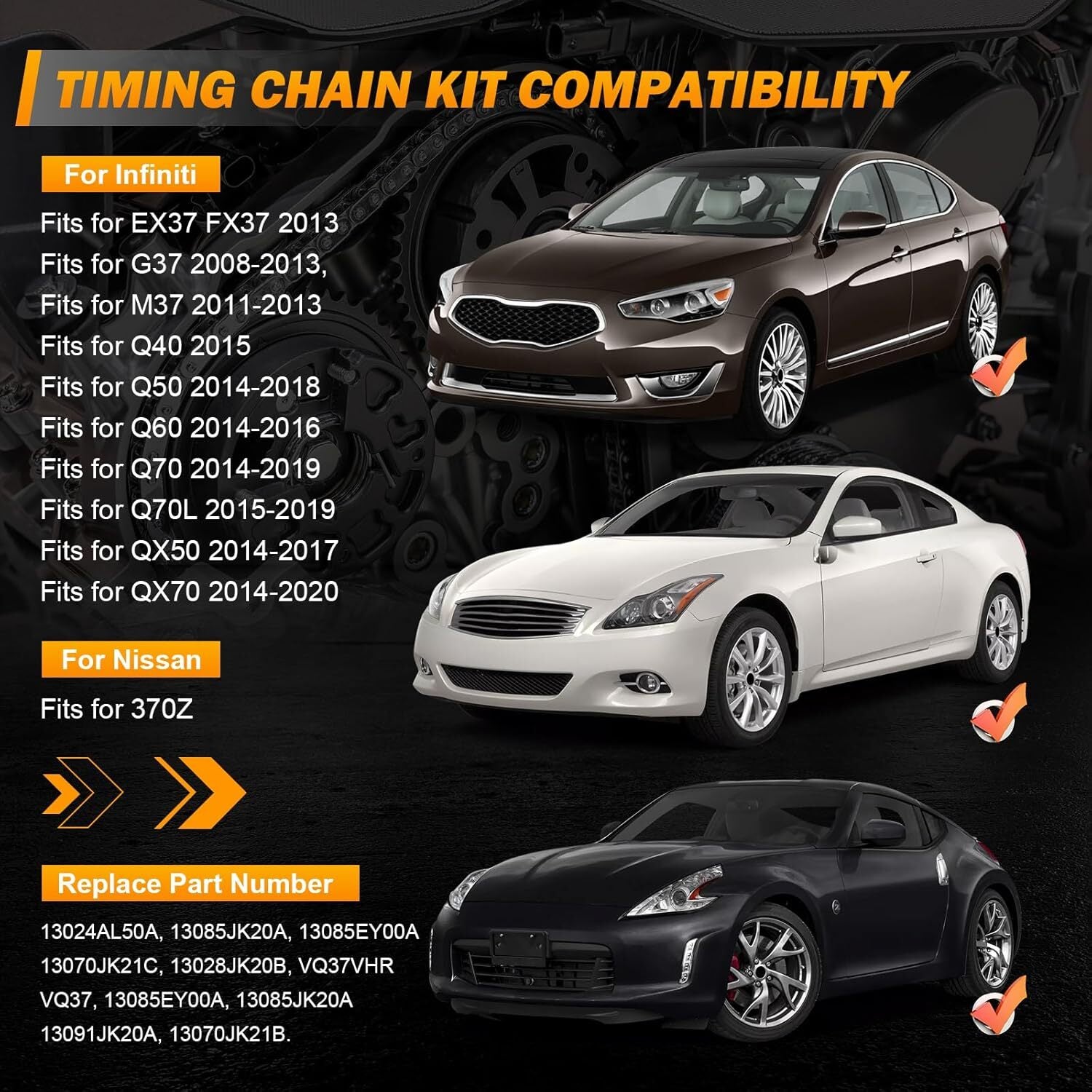 Timing Chain Kit Fit for Infiniti for Nissan 370Z QX70 G37 M37 Q60 V36 VQ37VHR 3.7L