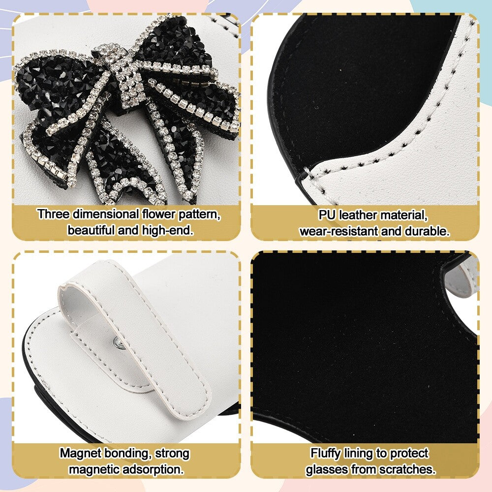 White Sunglasses Holder for Car Viso with Black Bow Glasses Case Protective Box