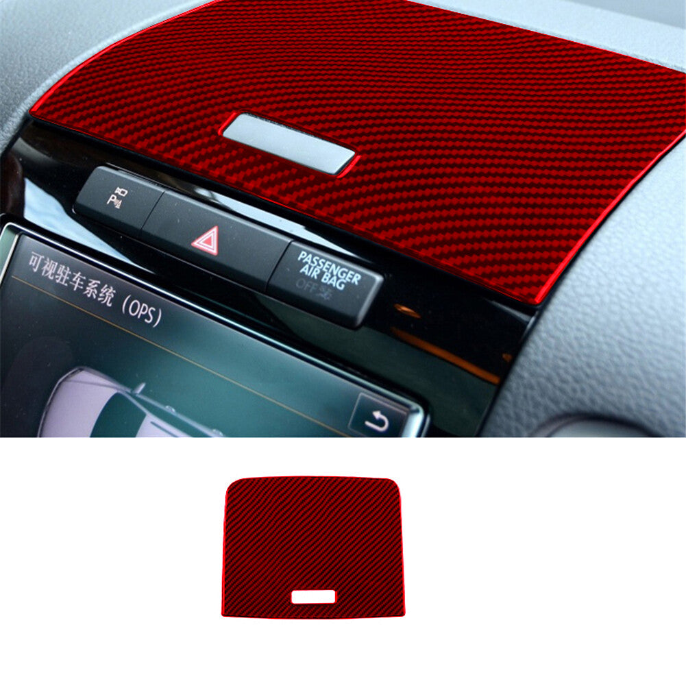 Red Central Control Storage Box Trim Cover Carbon Fiber for VW Touareg 2011-2018
