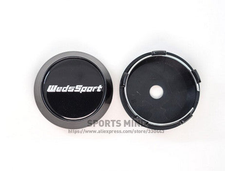 4-Piece Set of 60mm Weds Sport Badge Wheel Center Covers, Hub Covers, and Rim Covers in Black TE37