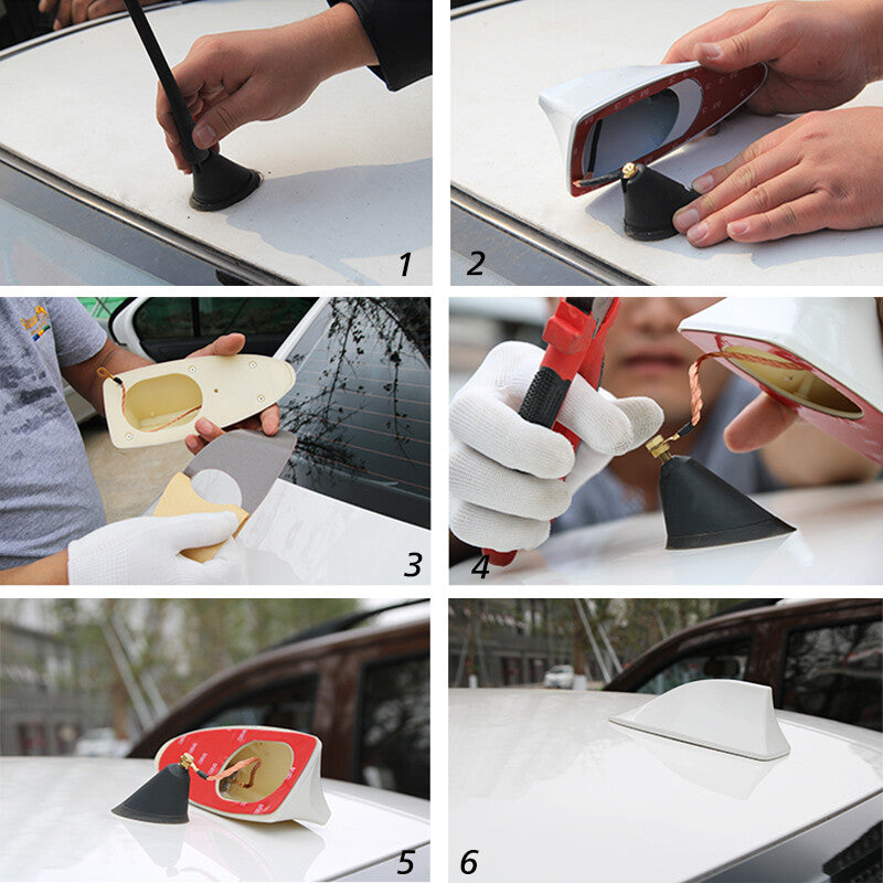 Black Universal Shark Fin Roof Antenna Aerial FM/AM with Radio Signal Decor NEW