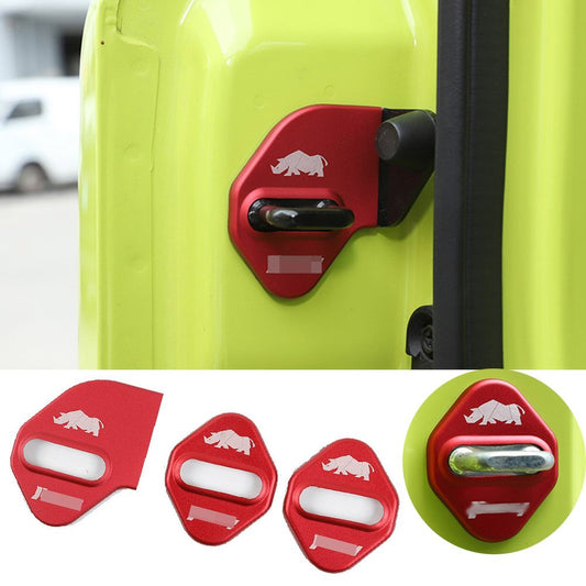 3¡Á Alloy Red Car Door Lock Protector Buckle Cover Fit for Suzuki for Jimny 2019-2021