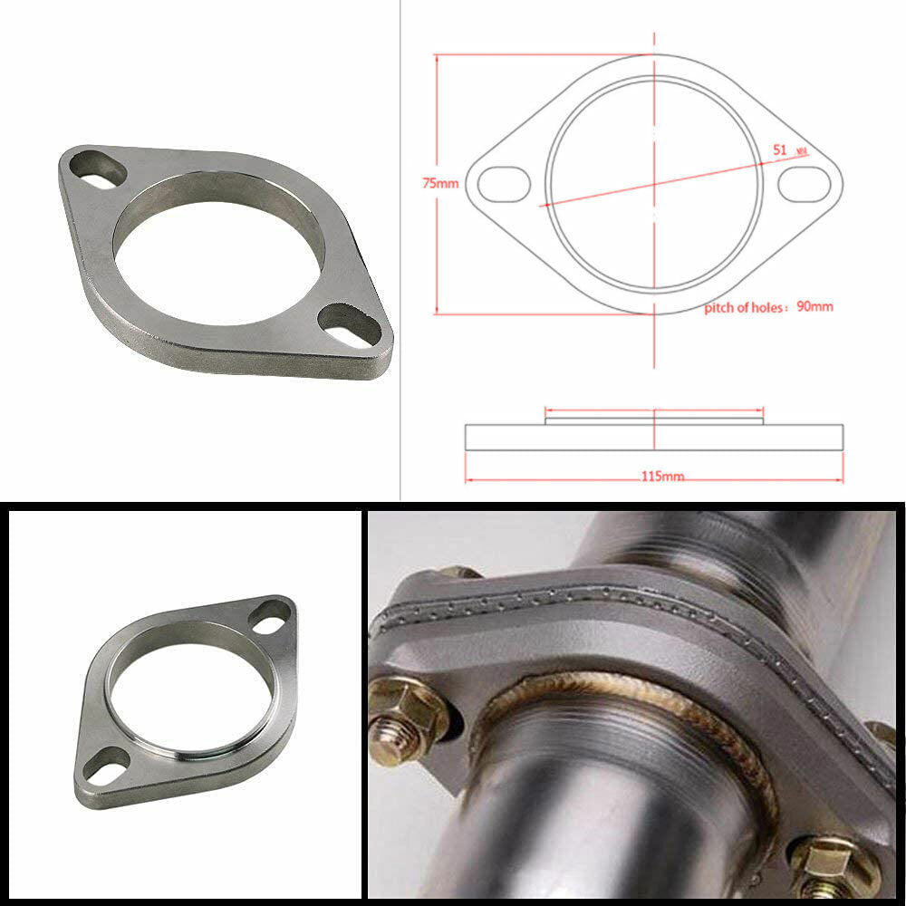 2 Exhaust Flange Pipe Header Slotted 2-Bolt Hole Universal Stainless Steel Fit