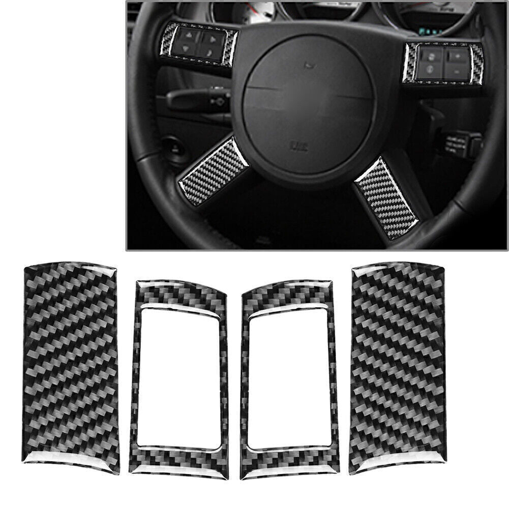 4 x Carbon Fiber Steering Wheel Button Cover Trim for Dodge for Challenger 2008-2010