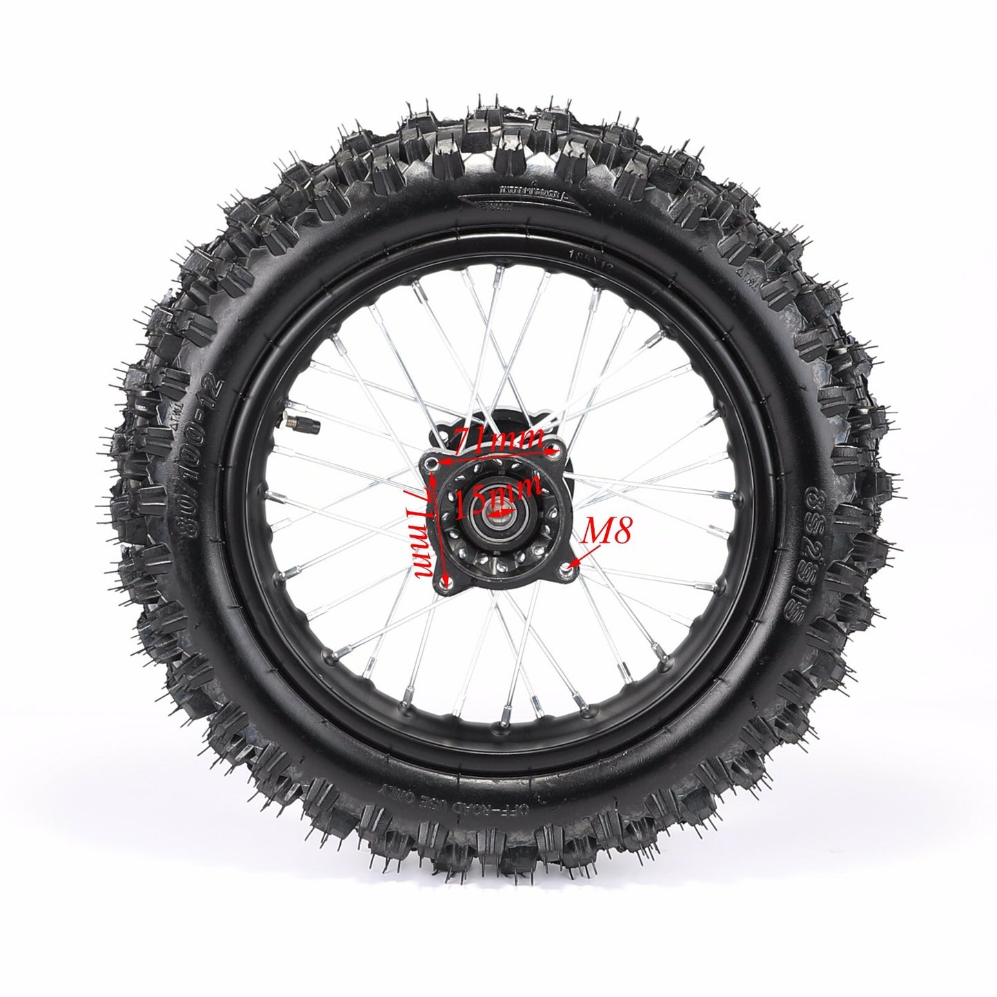 15mm Front 60/100-14 Rear 80/100-12 Tyre Rim Wheel Pit Dirt Bike 70 110cc 125cc