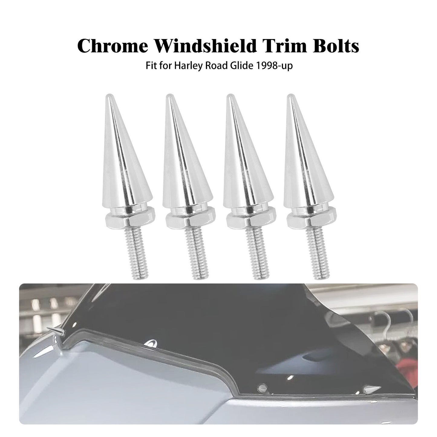 4x Chrome Impaler Spike Windshield Bolt Kit for Harley Road Glide Wind Screen
