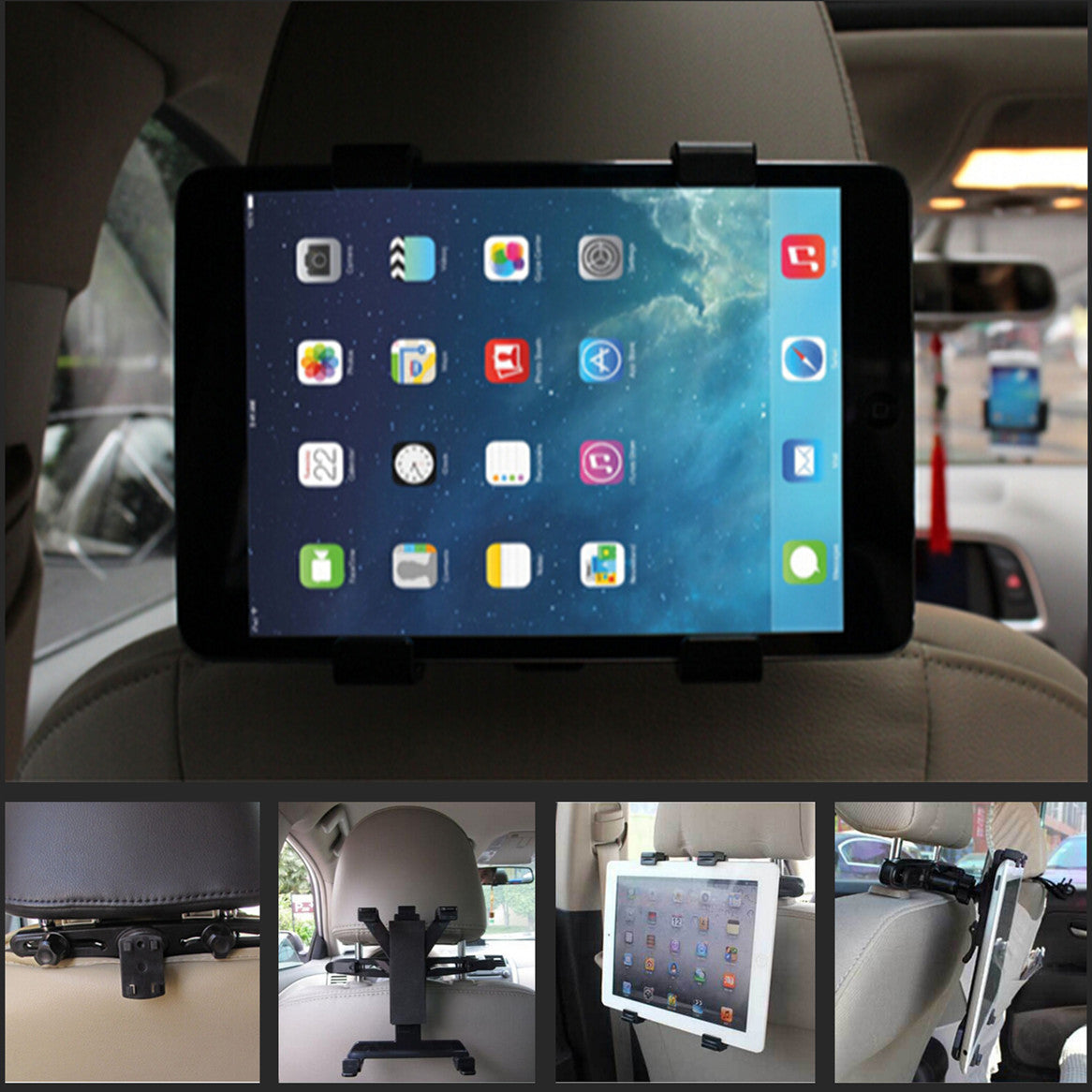 Car Back for Seat Rotation Bracket Headrest Mount iPad Tablet Black Bracket