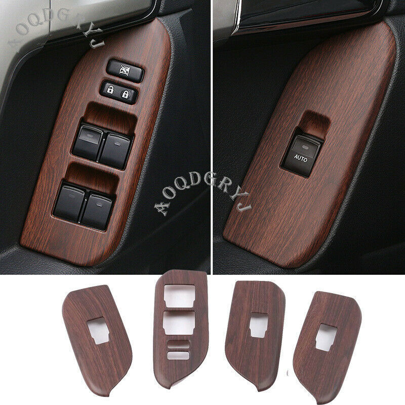 Wood Grain Inner Window Lift Panel Switch Cover Trim for Toyota Prado 2010-2021
