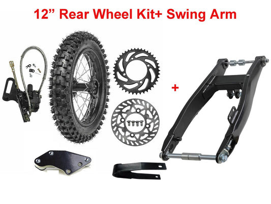 12-inch rear wheel, swingarm, 80/100-12 tire, rim assembly, pit bike XR70 SSR 110 125cc