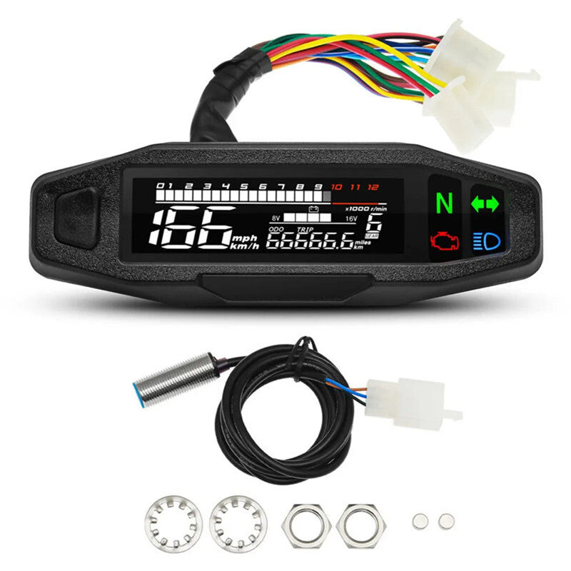 Motorcycle Speedometer LCD Digital Odometer Counter Fuel Meter Turn Signal Light