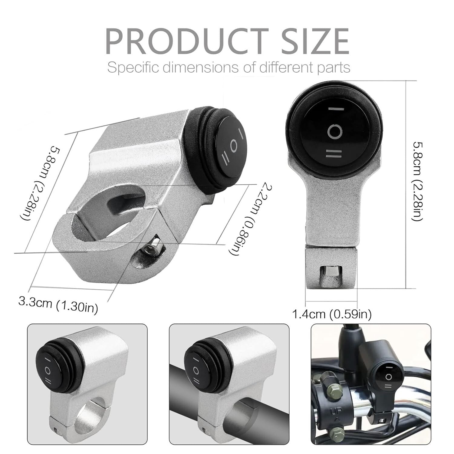 12V Motorcycle ATV Handlebar Headlight Switch,7/8 22-23mm On-Off-On Control CNC